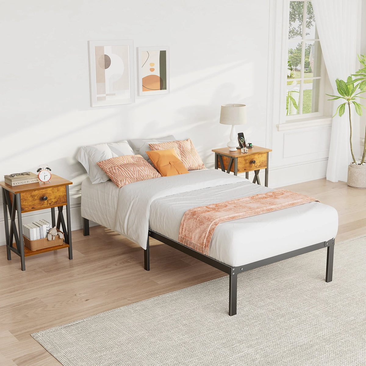 Full Size Heavy Duty Platform Bed Frame with Underbed Storage U36932
