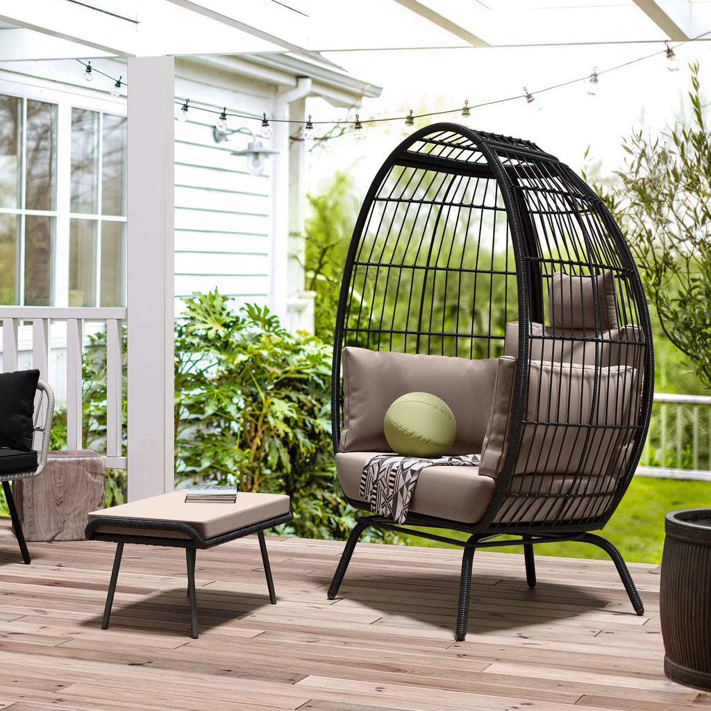 Wicker Egg Chair with Ottoman, Stand, Cushions X950664