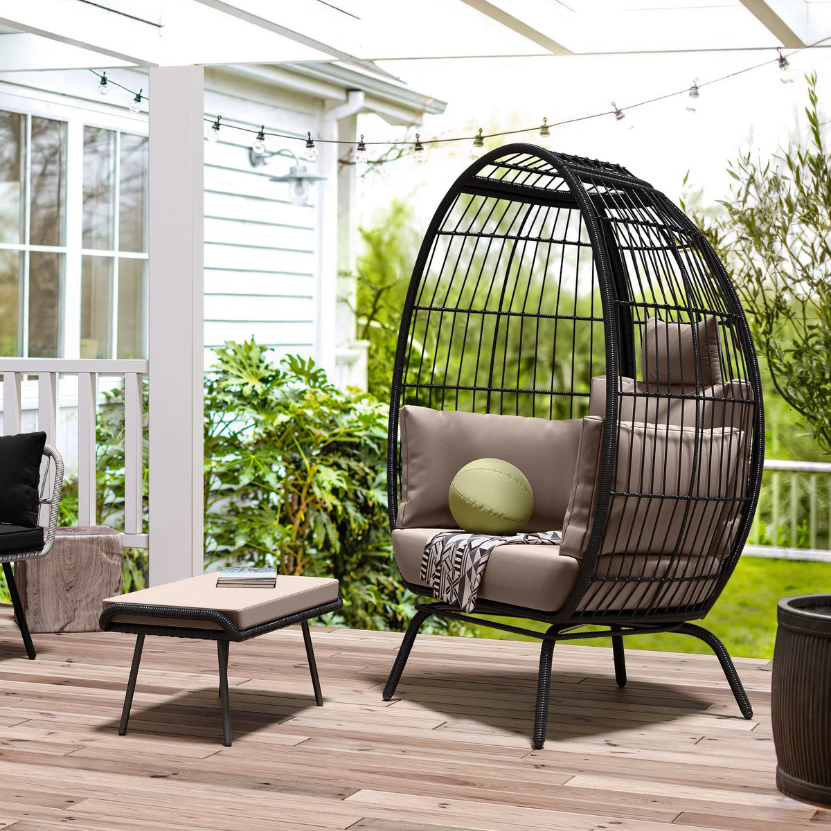 Wicker Egg Chair with Ottoman, Stand, Cushions X950664