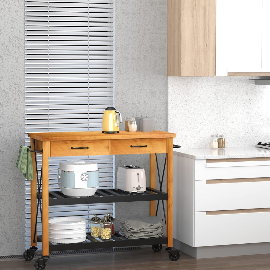 Kitchen Island Cart with 2 Drawers and Open Storage Shelves Z76854