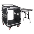 12U PA DJ Pro Audio Rack Road ATA Case with 11U Slant Mixer Top, Locking Drawer, Side Table, 20’’ Rackable Depth and Casters I646866