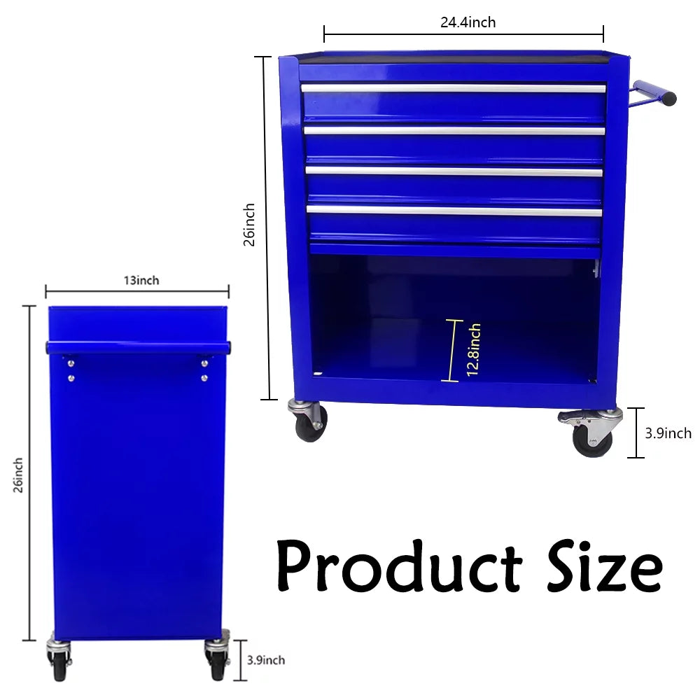Blue 4 Drawers Rolling Tool Chest Cabinet with Wheels T386