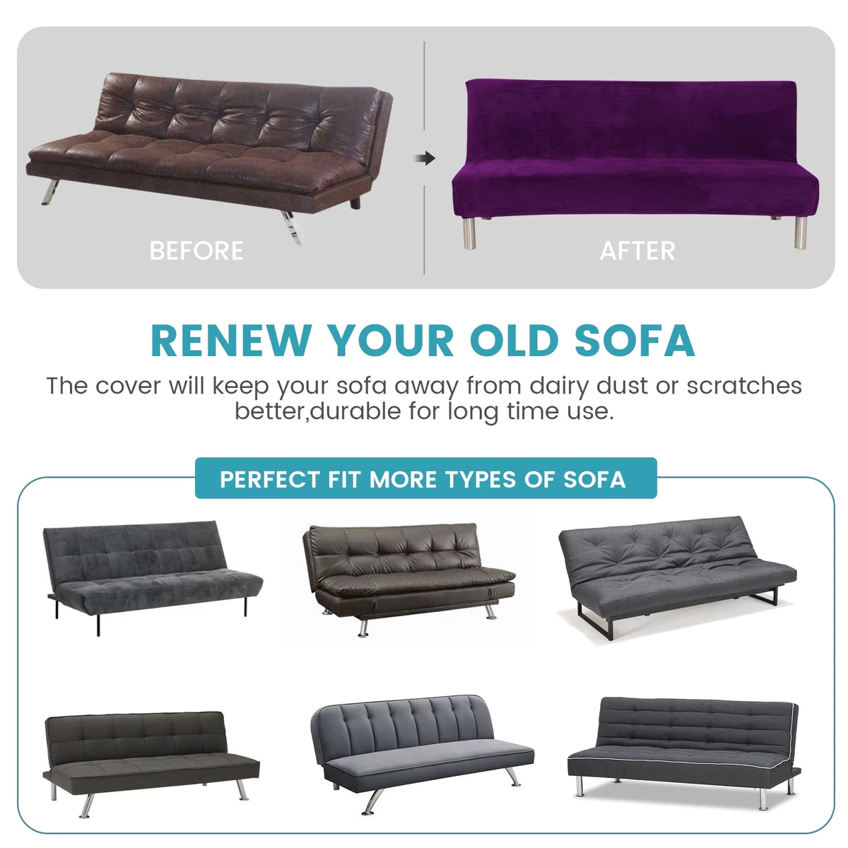 Stretch Futon Cover Armless Sofa Bed Cover Q596