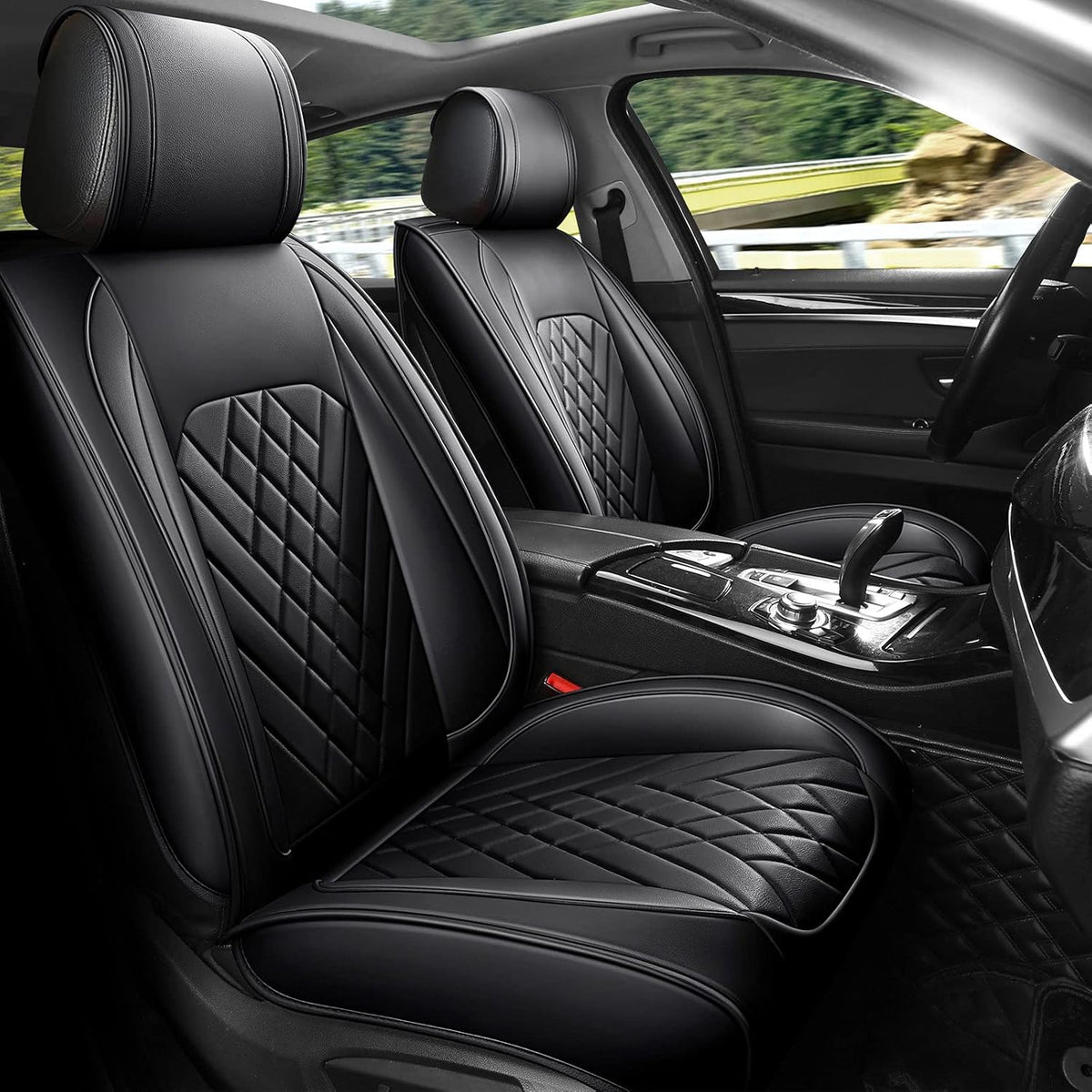 Grey Leather Car Seat Cover 2 Pcs Y780190