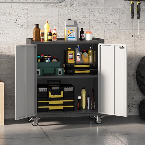 Locking Metal Cabinet with Door, Rolling Storage Cabinet with Shelves K113867