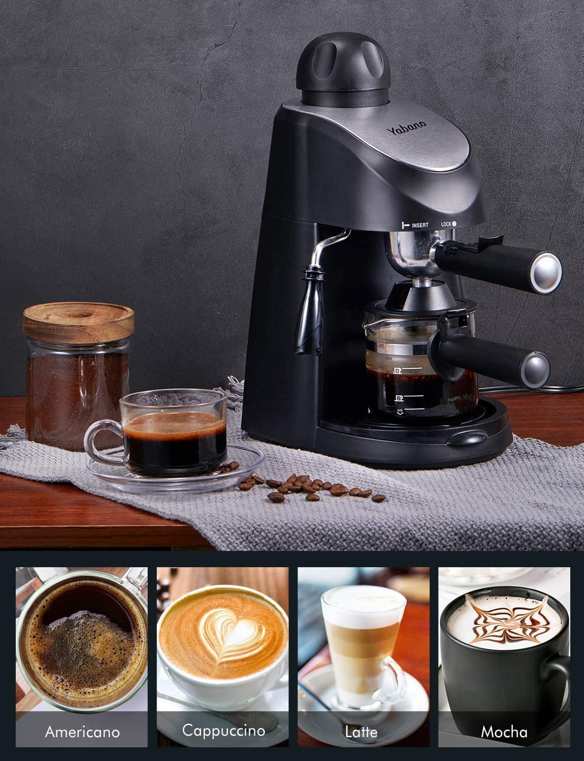 3.5 Bar 4 Cup Steam Espresso Cappuccino Maker with Milk Frother, Black D8667
