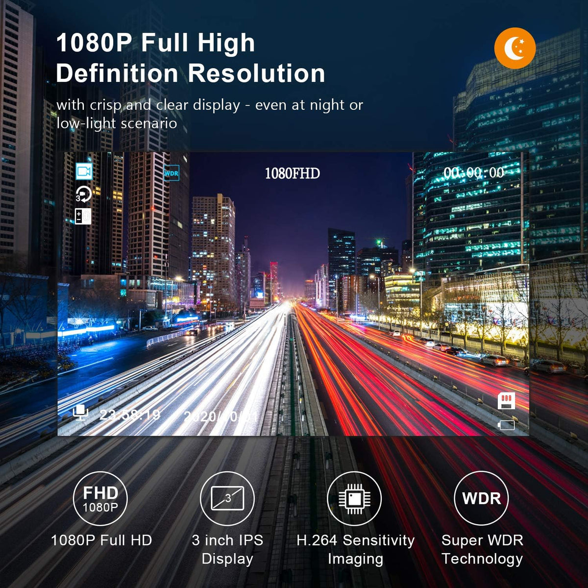 Dash Cam with 32G SD Card, 1080P FHD Car Driving Recorder 3'' IPS Screen 170° Wide Angle Dashboard Camera Aluminum Alloy Case, Parking Monitor Loop Recording Motion Detection Pack of 2 R6017