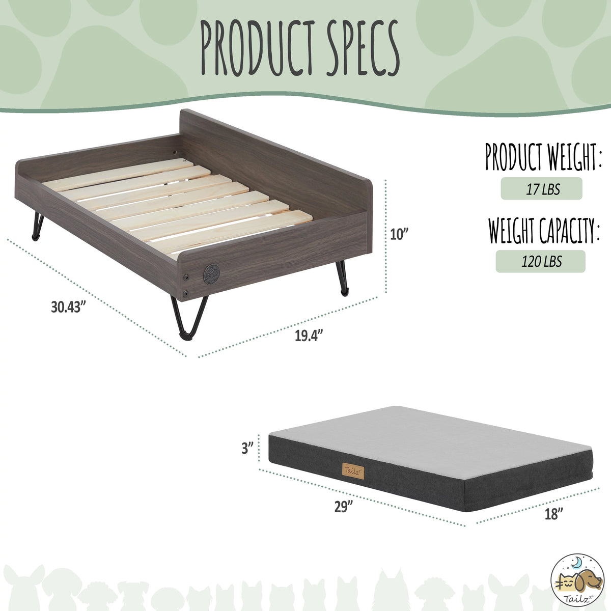 Wooden Pet Bed with Mattress Z95311