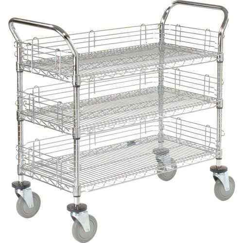 Utility Cart, 3 Shelf, Chrome, Polyurethane Casters U121