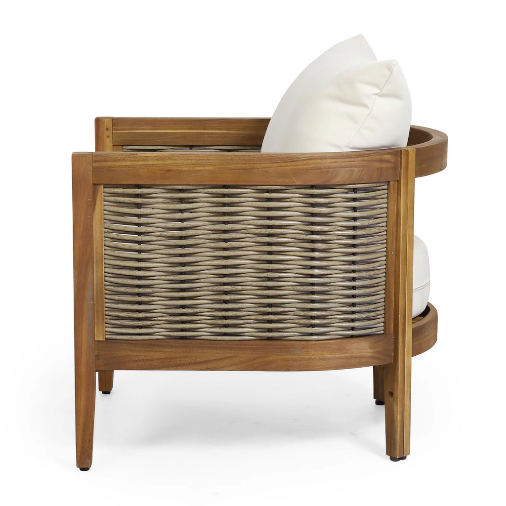 Acacia Wood and Wicker Club Chair with Cushions O692