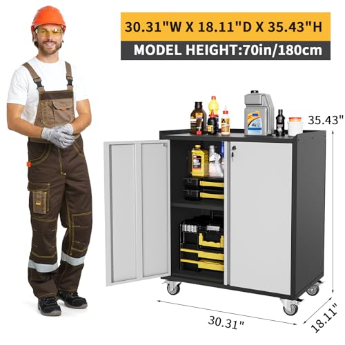 Locking Metal Cabinet with Door, Rolling Storage Cabinet with Shelves K113867