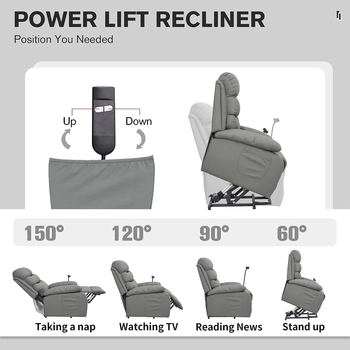 Dark Gray Micro Leather Power Lift Recliner Chair with Remote J748083