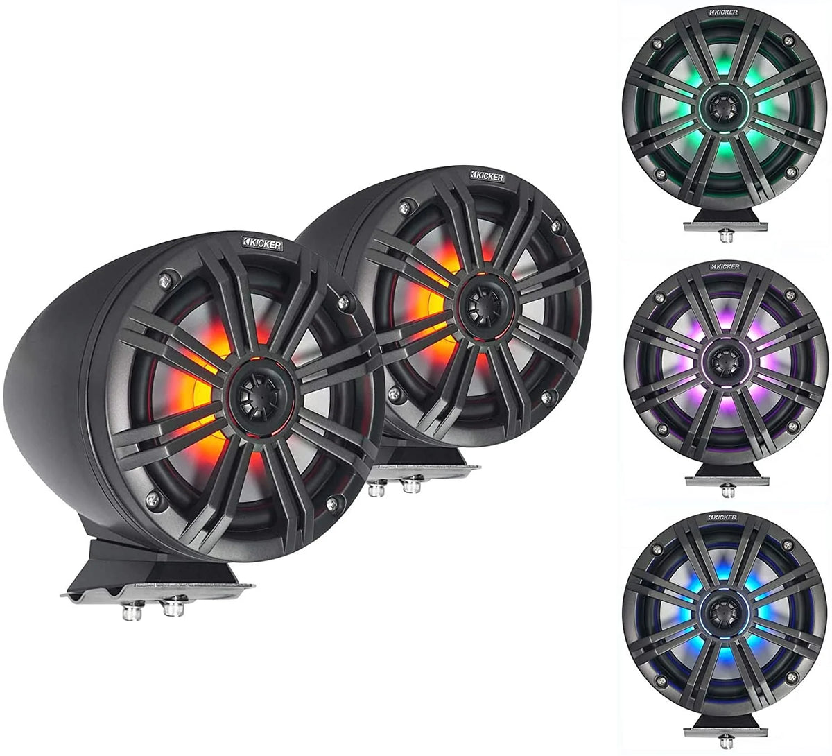 8" Charcoal Tower Speakers with LED Rings, Marine Amplifier I632