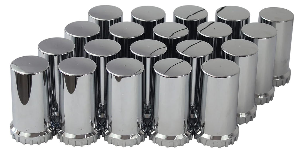 33mm Chrome ABS Plastic Cylindrical Screw on Lug Nut Covers Caps with Flange for Semi Truck (20) H226500