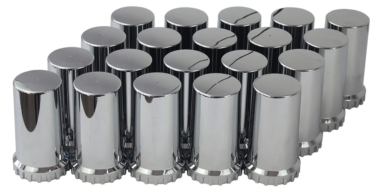 33mm Chrome ABS Plastic Cylindrical Screw on Lug Nut Covers Caps with Flange for Semi Truck (20) H226500