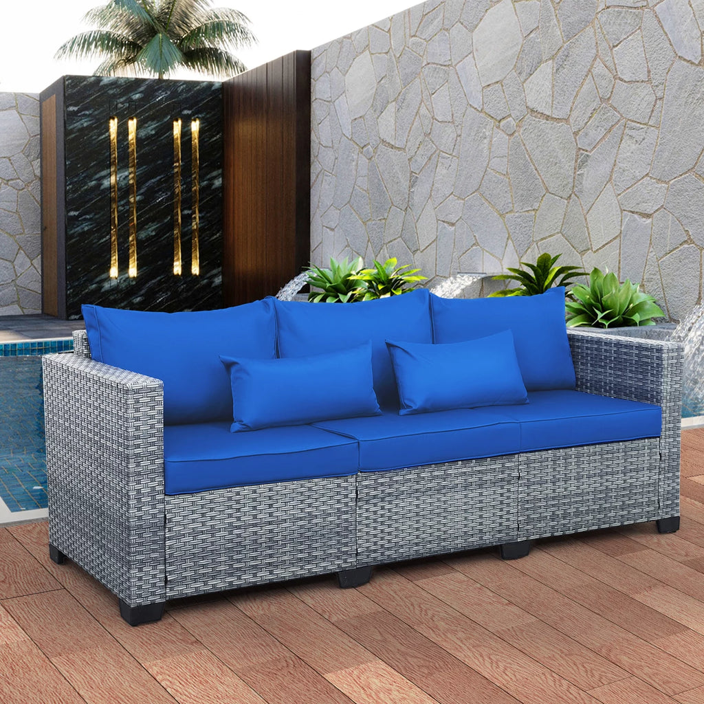 3-Seat Patio Wicker Rattan Sofa with Cushions, Gray R858