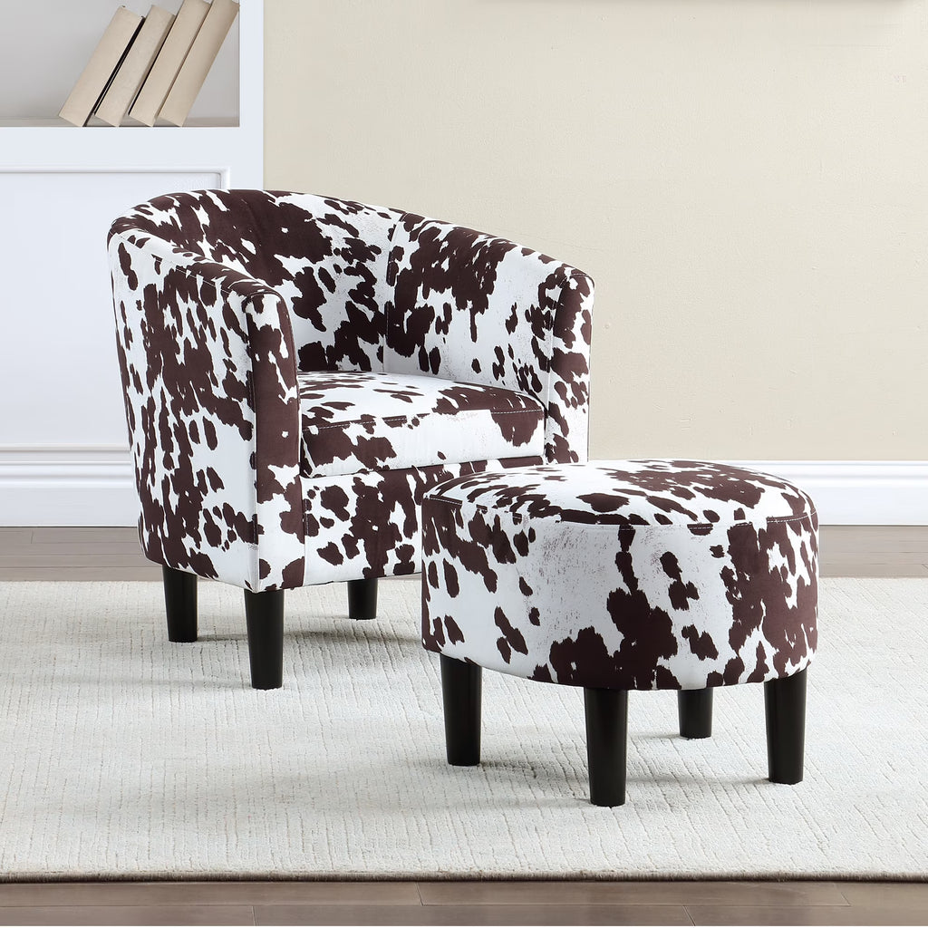 Brown Cow Print Accent Chair with Ottoman Q6243