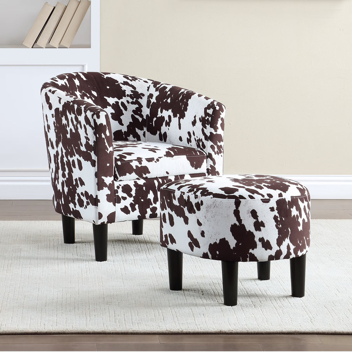 Brown Cow Print Accent Chair with Ottoman Q6243