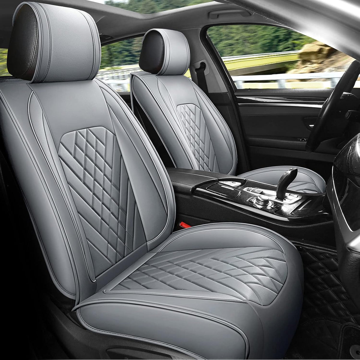 Grey Leather Car Seat Cover 2 Pcs Y780190