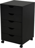 Black 5 Drawer Filing Cabinet with Wheels J350
