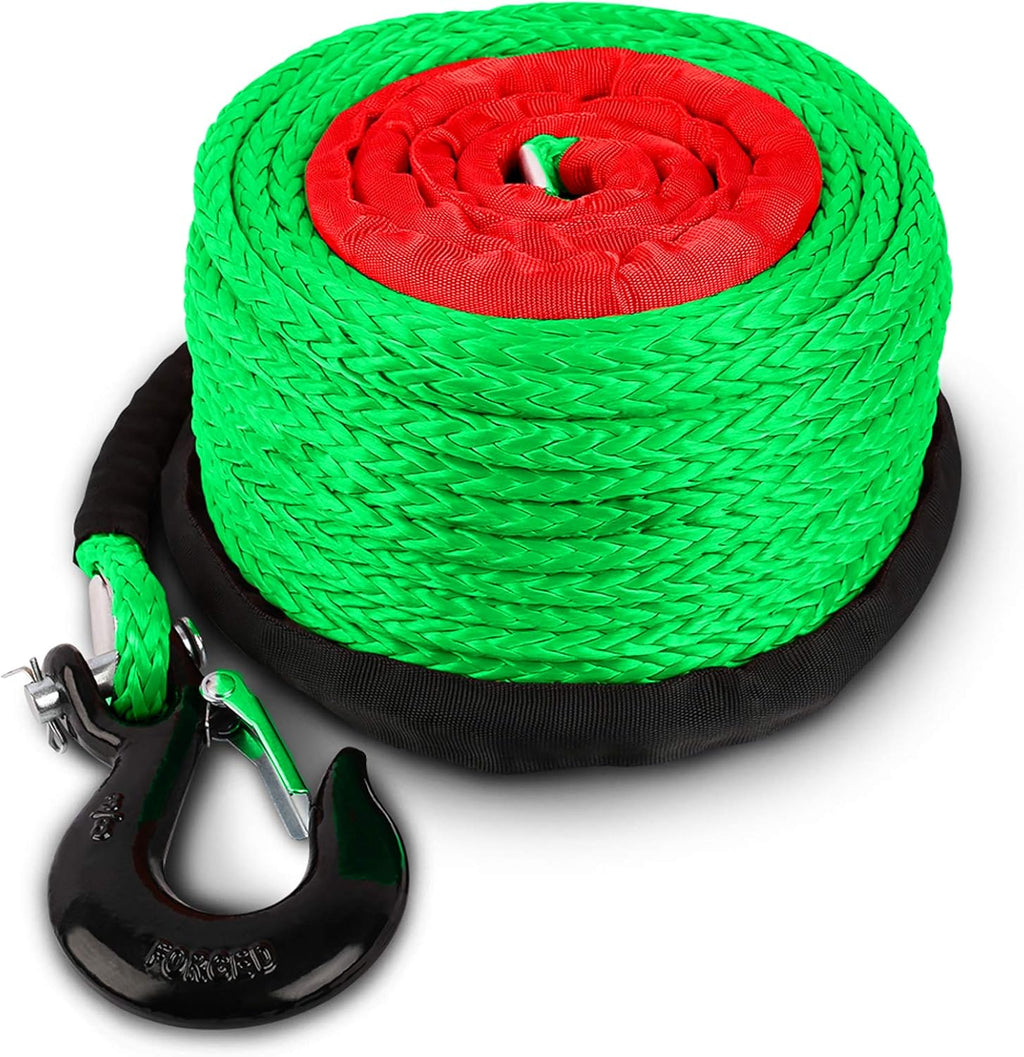 Synthetic Winch Rope with Hook and Sleeve Protection, Orange M1249