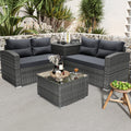 4 Pcs Wicker Patio Conversation Sofa Set with Storage Box & Table Y900