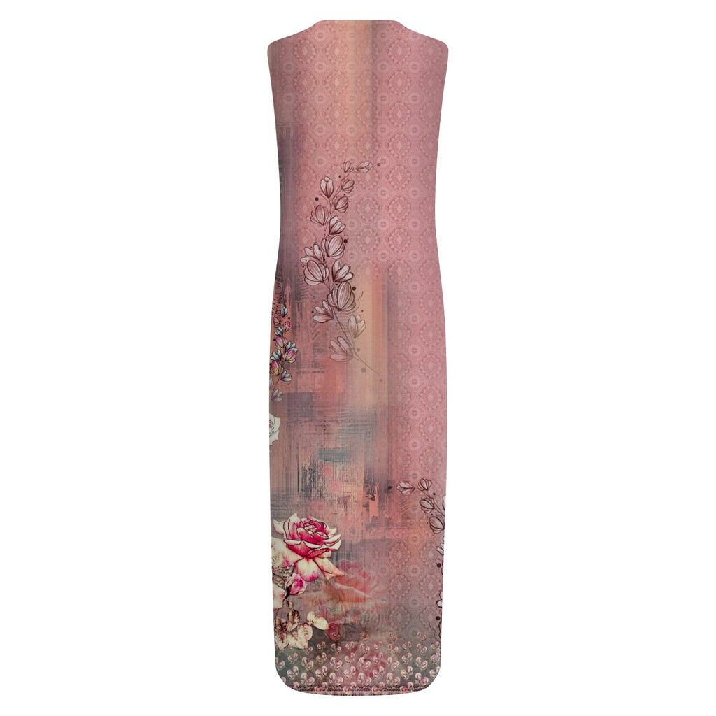 Plus Size Sleeveless Print V Neck Loose Long Sundress with Pockets X374743
