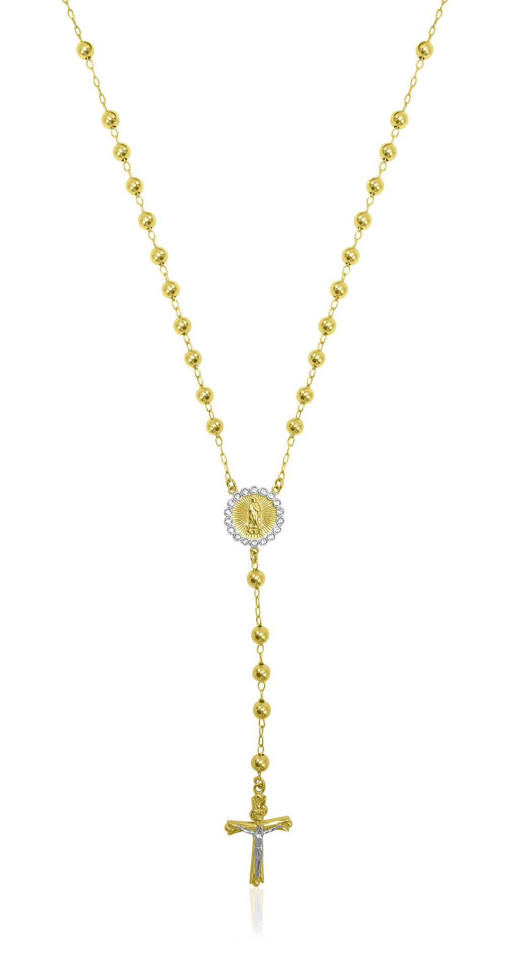 14K Gold Plated Sterling Silver Crystal Rosary Necklace 26" N988