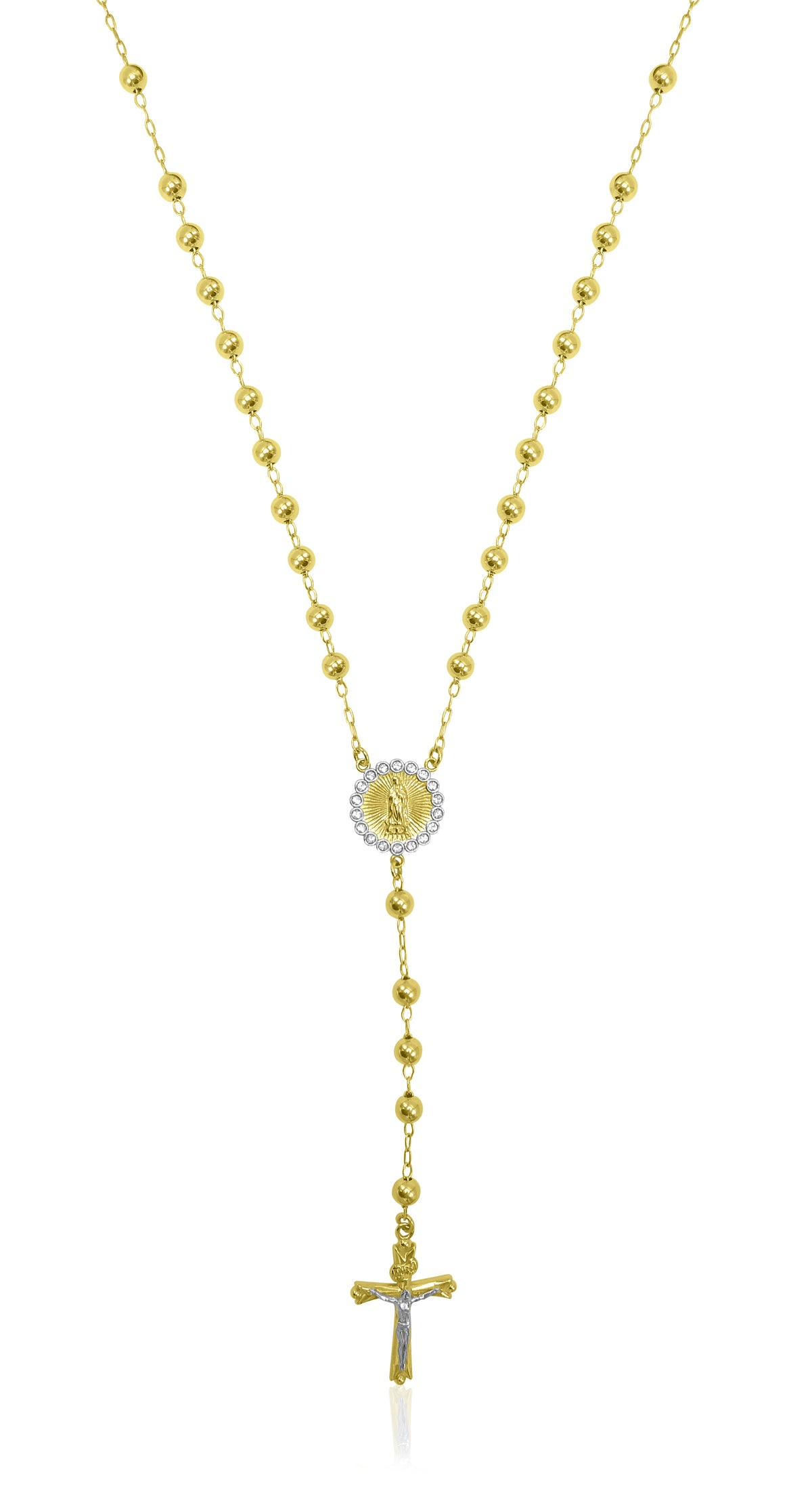 14K Gold Plated Sterling Silver Crystal Rosary Necklace 26" N988