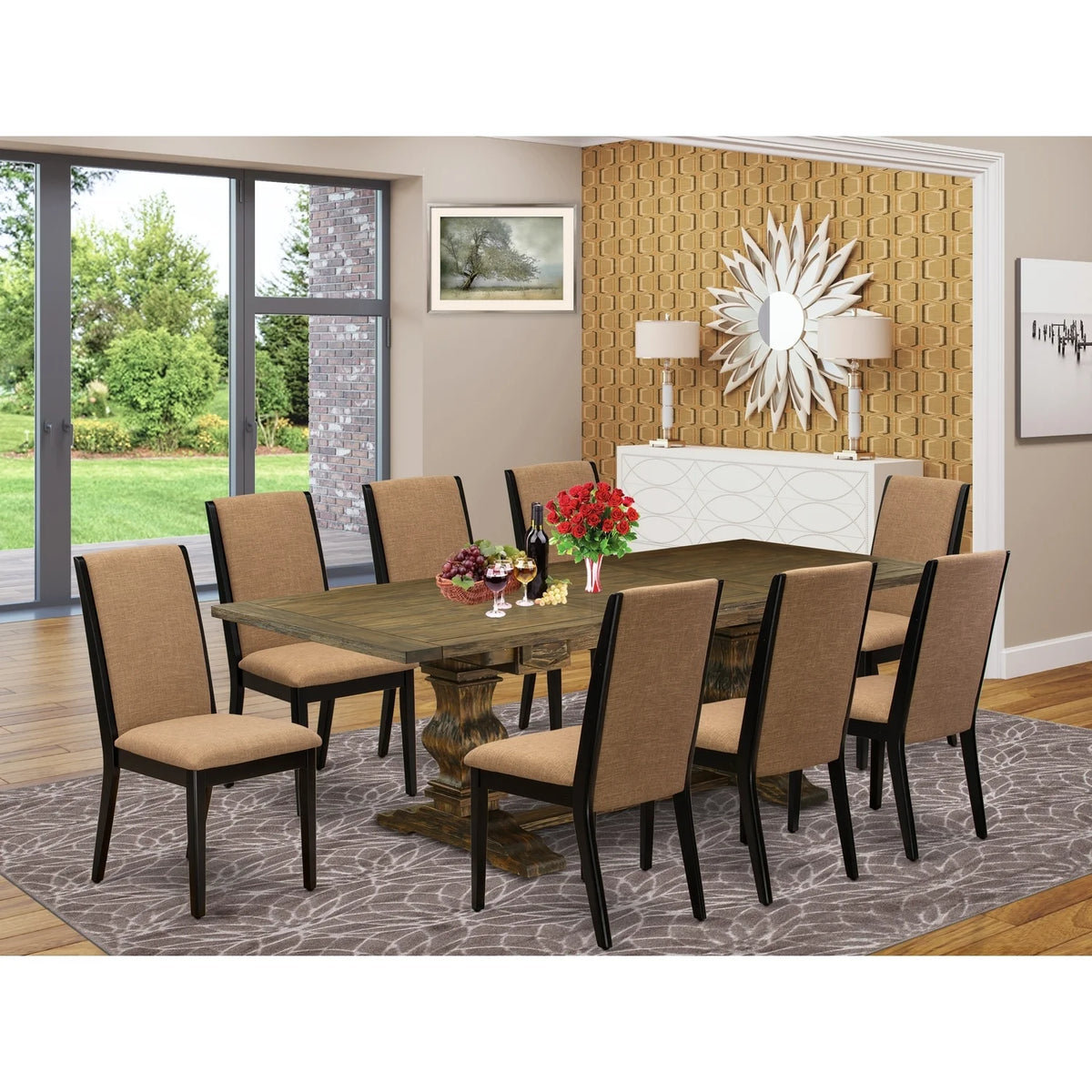 9 Pc Dining Room Table Set with Chairs P321