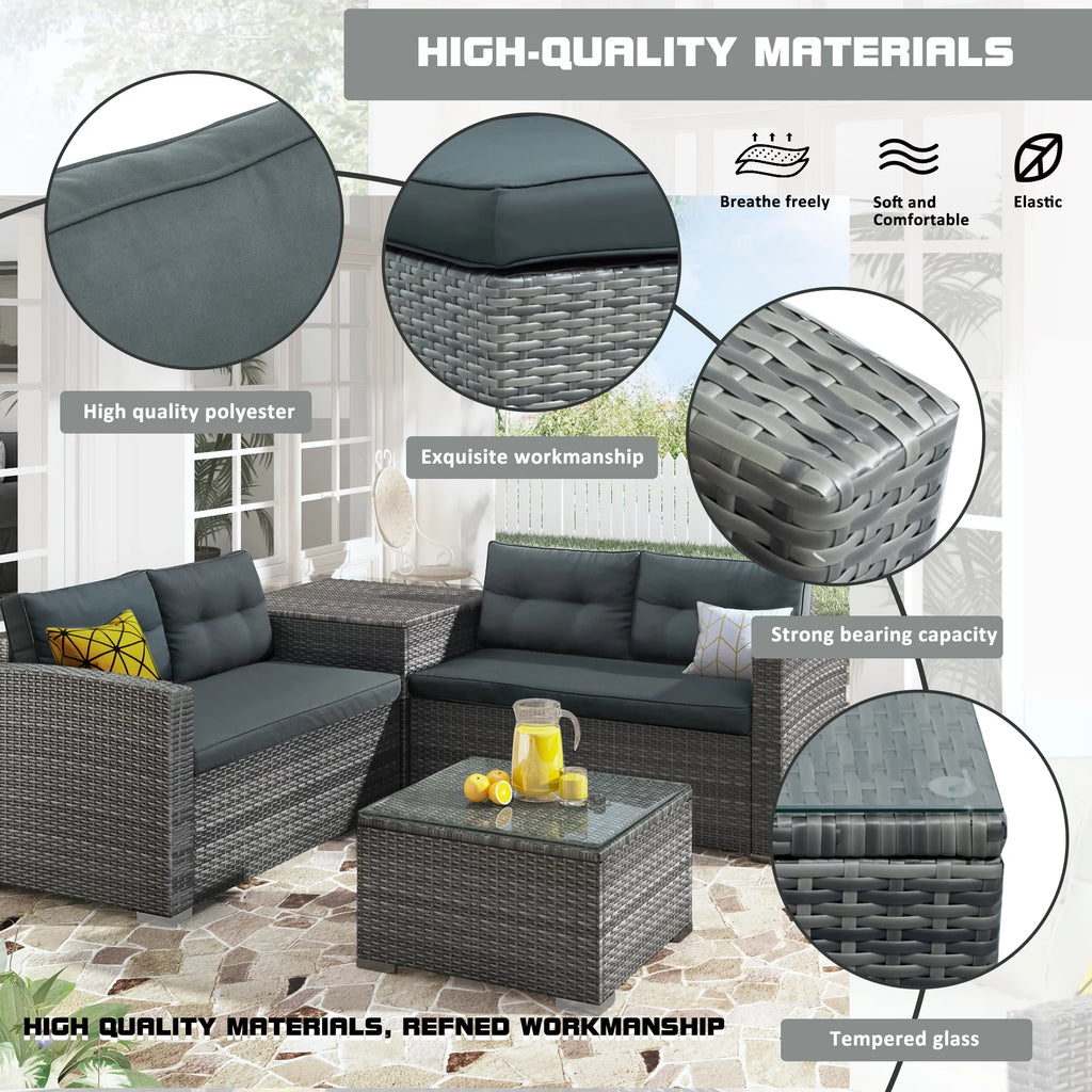 4 Pcs Wicker Patio Conversation Sofa Set with Storage Box & Table Y900