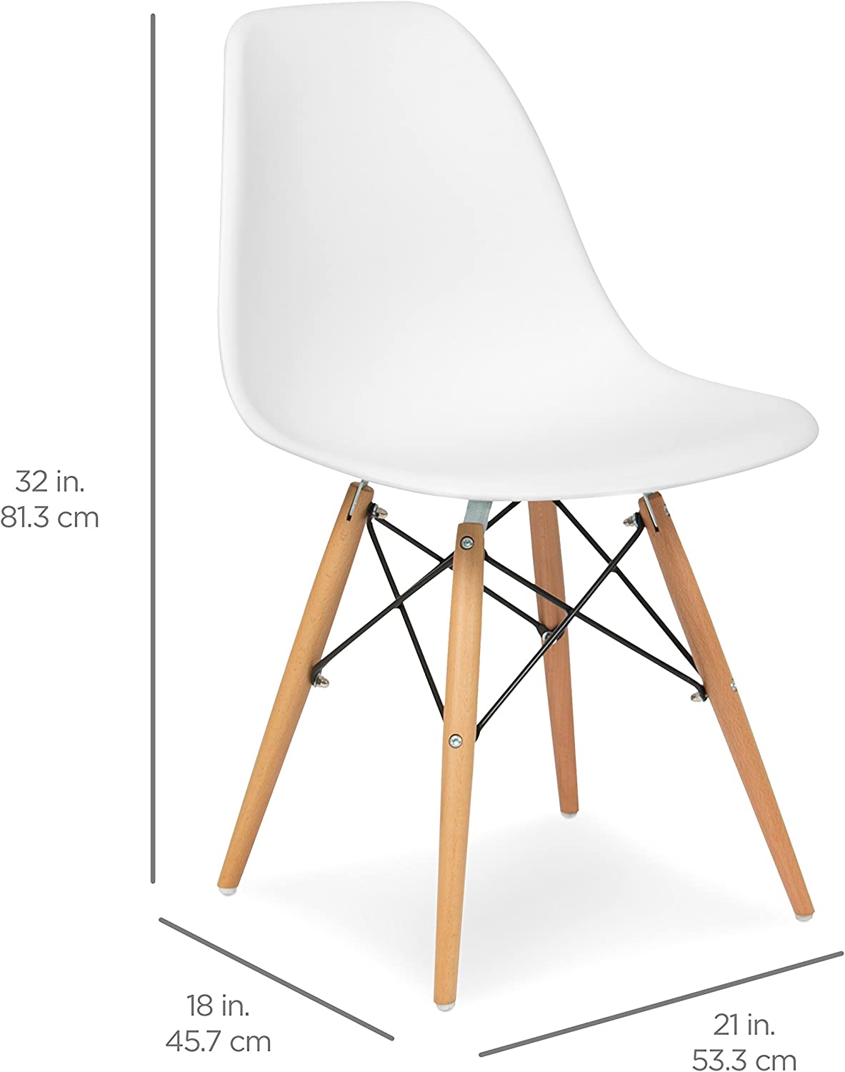 White Molded Plastic Dining Chairs with Wood Legs, Set of 4 U483