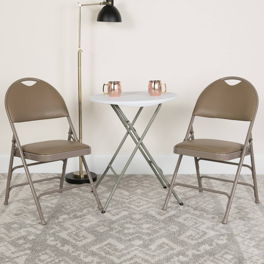 Beige Vinyl Metal Folding Chair Z968109