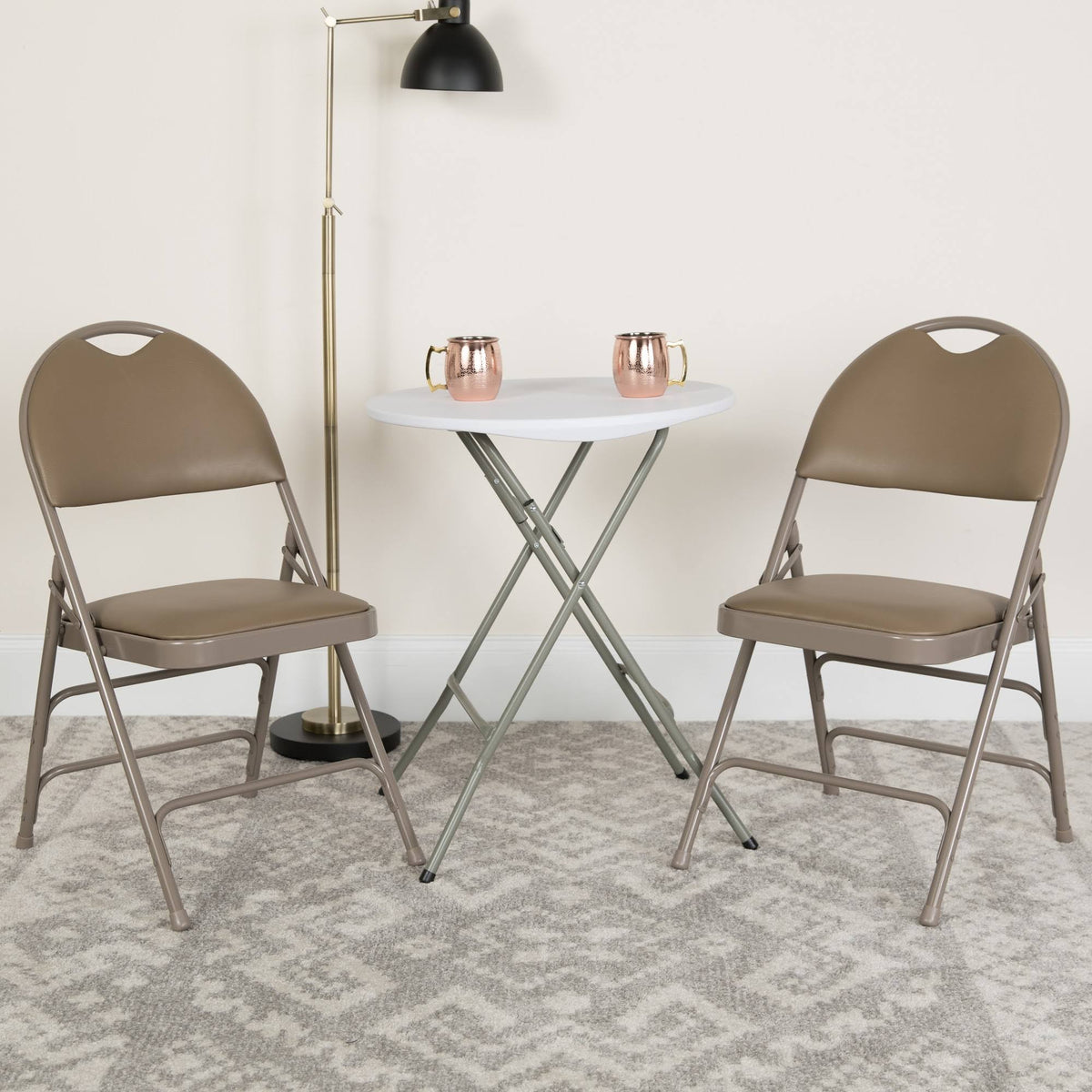 Beige Vinyl Metal Folding Chair Z968109