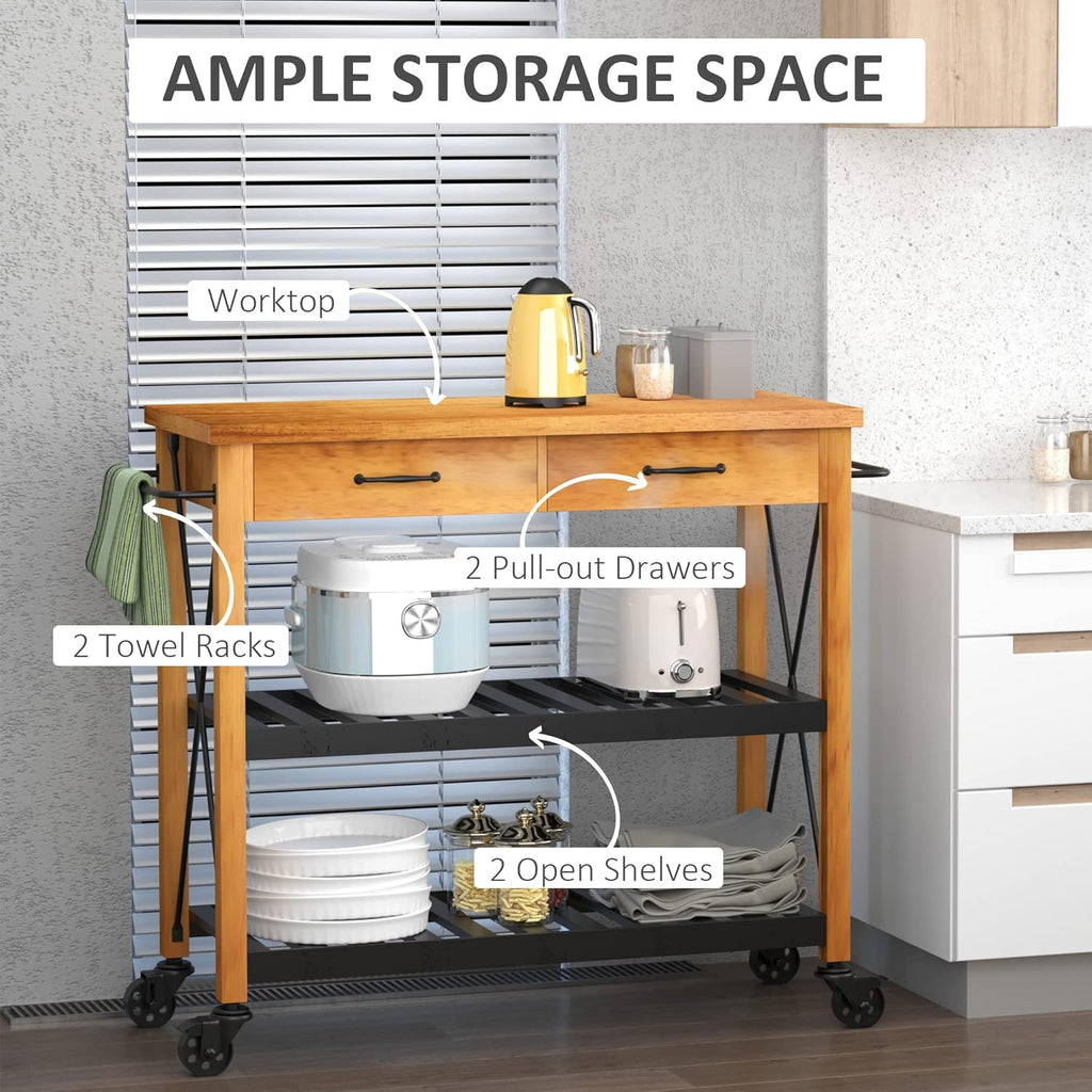 Kitchen Island Cart with 2 Drawers and Open Storage Shelves Z76854