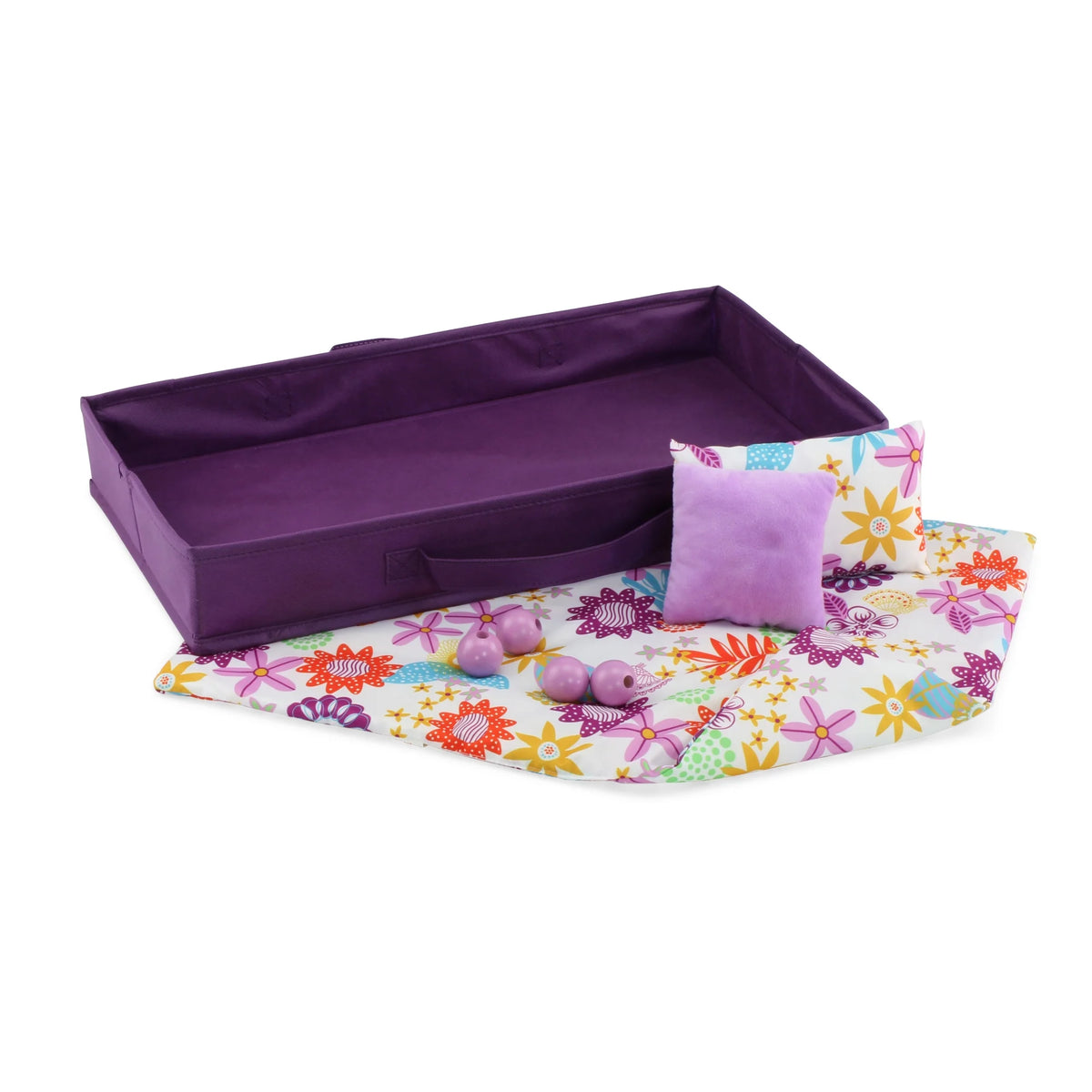 18 Inch Doll Bed with Fabric Storage Bin and Reversible Doll Bedding M29180