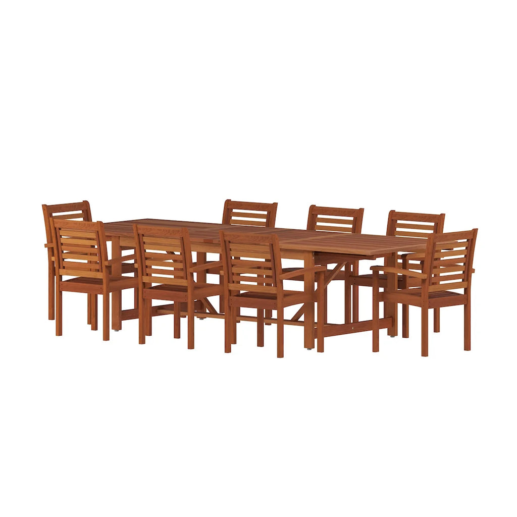 Eucalyptus 9-Piece Extendable Rectangular Patio Dining Set U3875