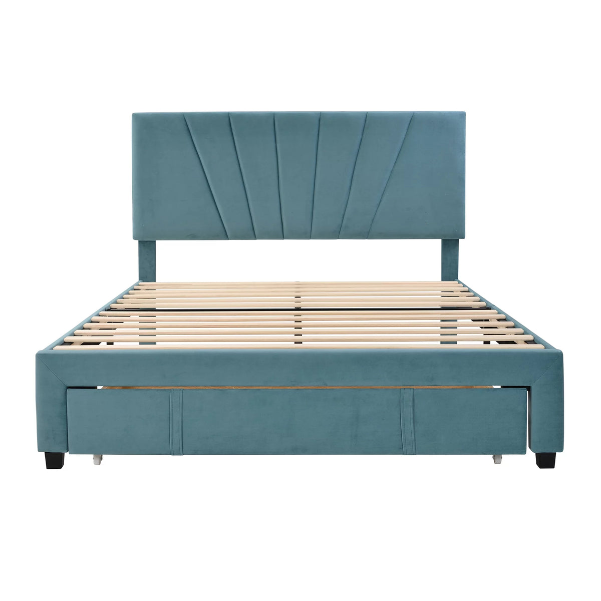 Queen Velvet Upholstered Platform Bed Frame with Drawer R43316