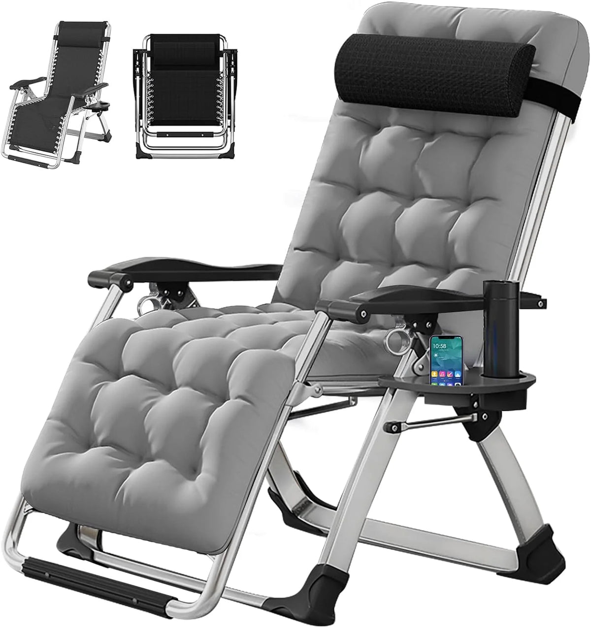 Zero Gravity Reclining Patio Folding Chair with Removable Cushion, Cup Holder, Support 440 LBS F930