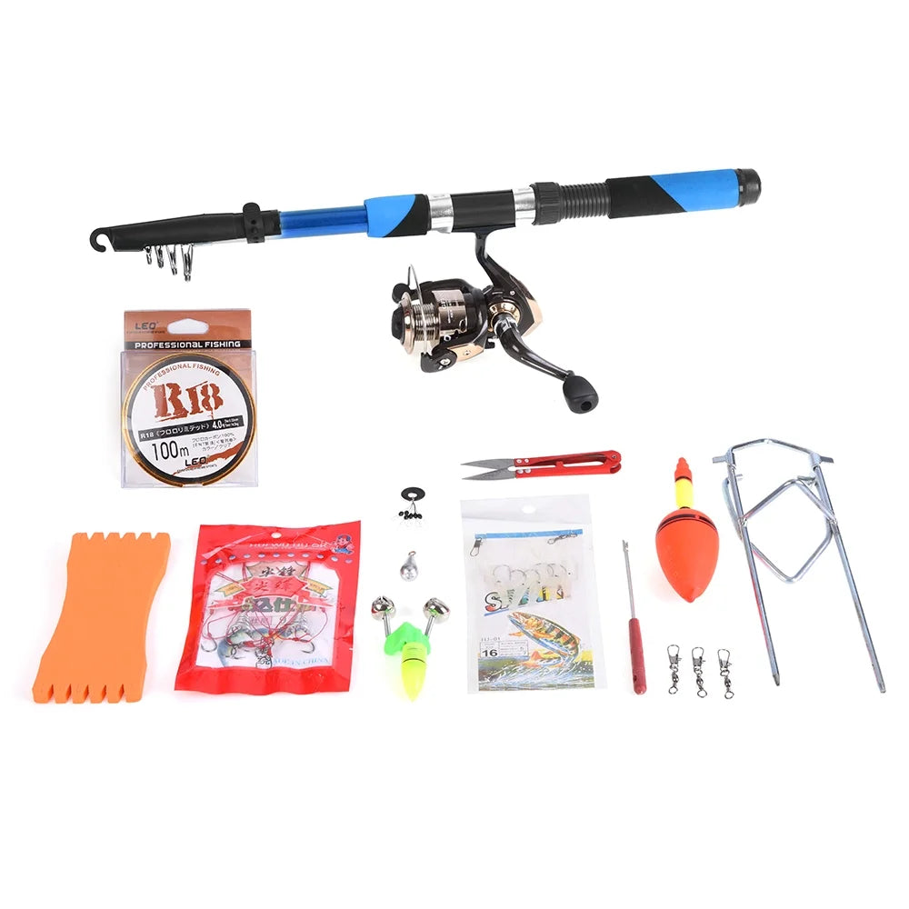 2.1m Telescopic Fiberglass Fishing Rod Reel Baits Hooks Bag Kit R647
