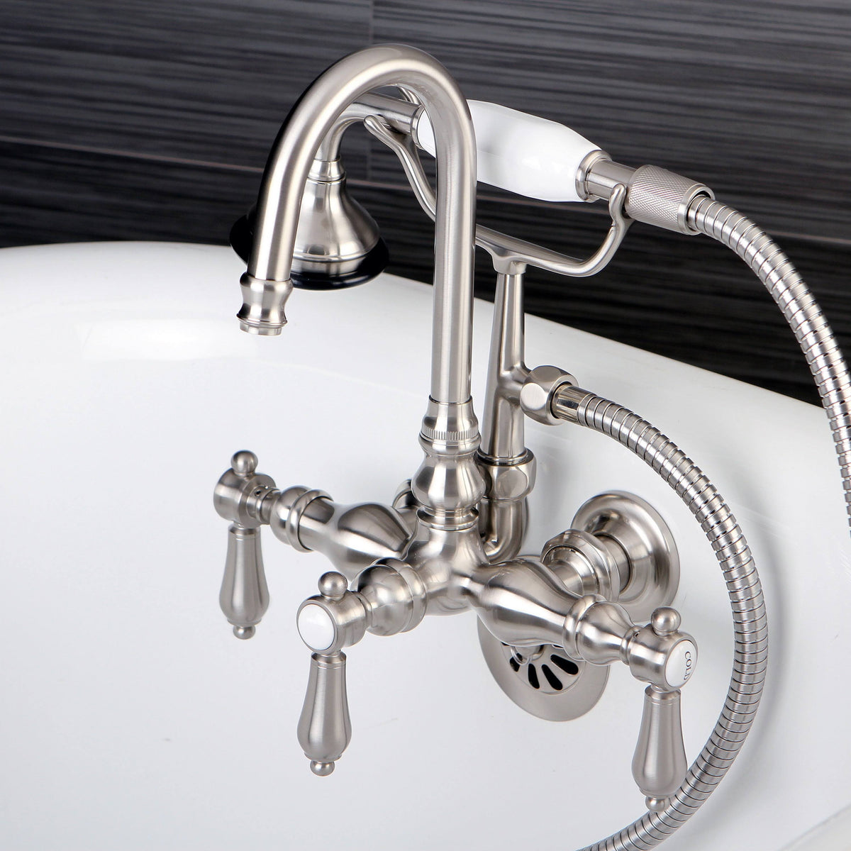 Satin Nickel Wall-Mount Claw Foot Tub Filler with Handshower Q460948