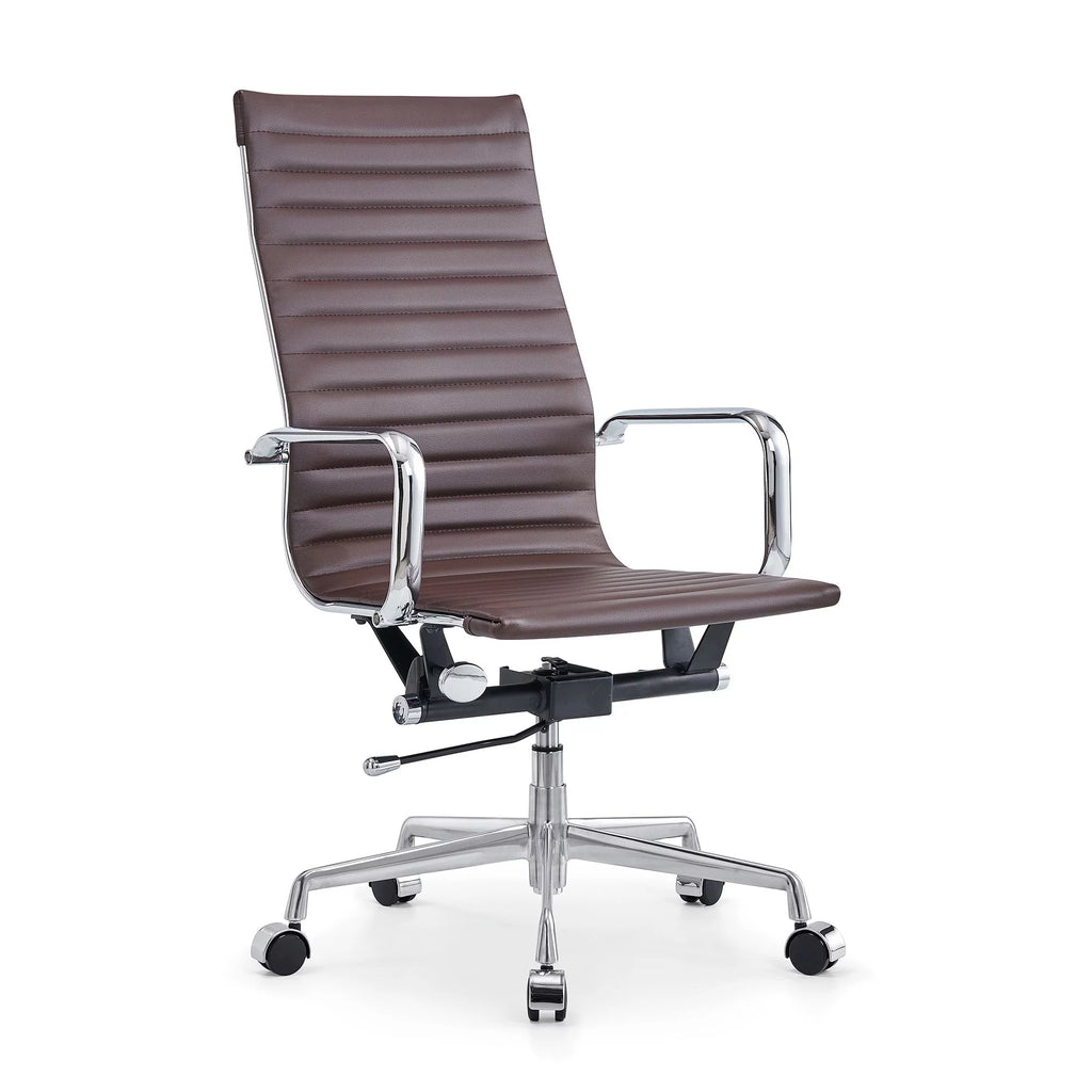 High Back Executive Office Chair with Armrest Adjustable Swivel Vegan Leather Brown D633