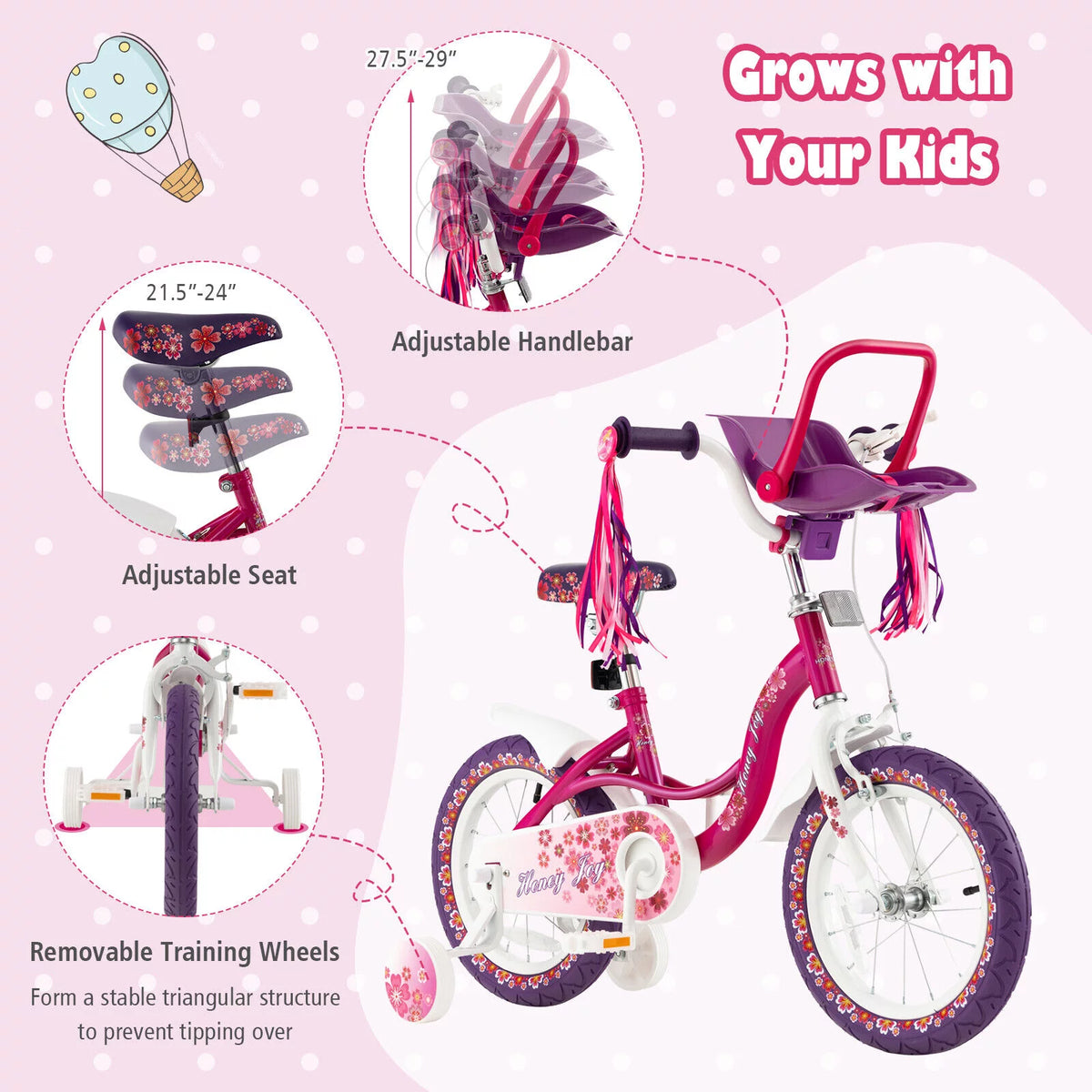 Pink & Purple 16 Toddler Bike with Training Wheels A410