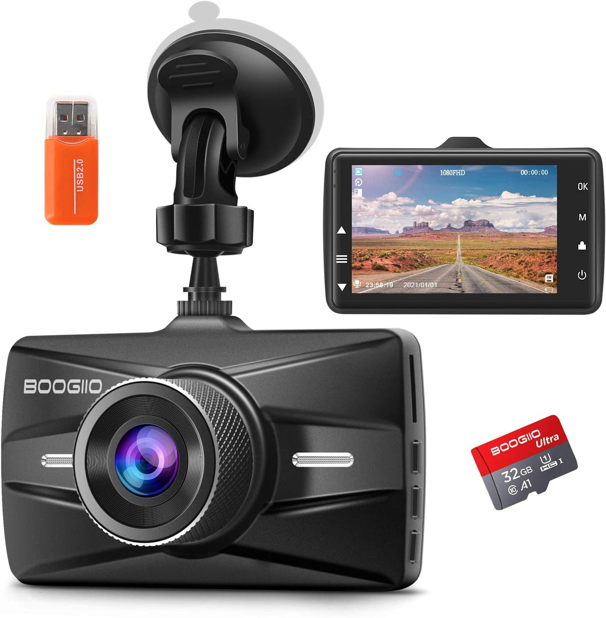 Dash Cam with 32G SD Card, 1080P FHD Car Driving Recorder 3'' IPS Screen 170° Wide Angle Dashboard Camera Aluminum Alloy Case, Parking Monitor Loop Recording Motion Detection Pack of 2 R6017