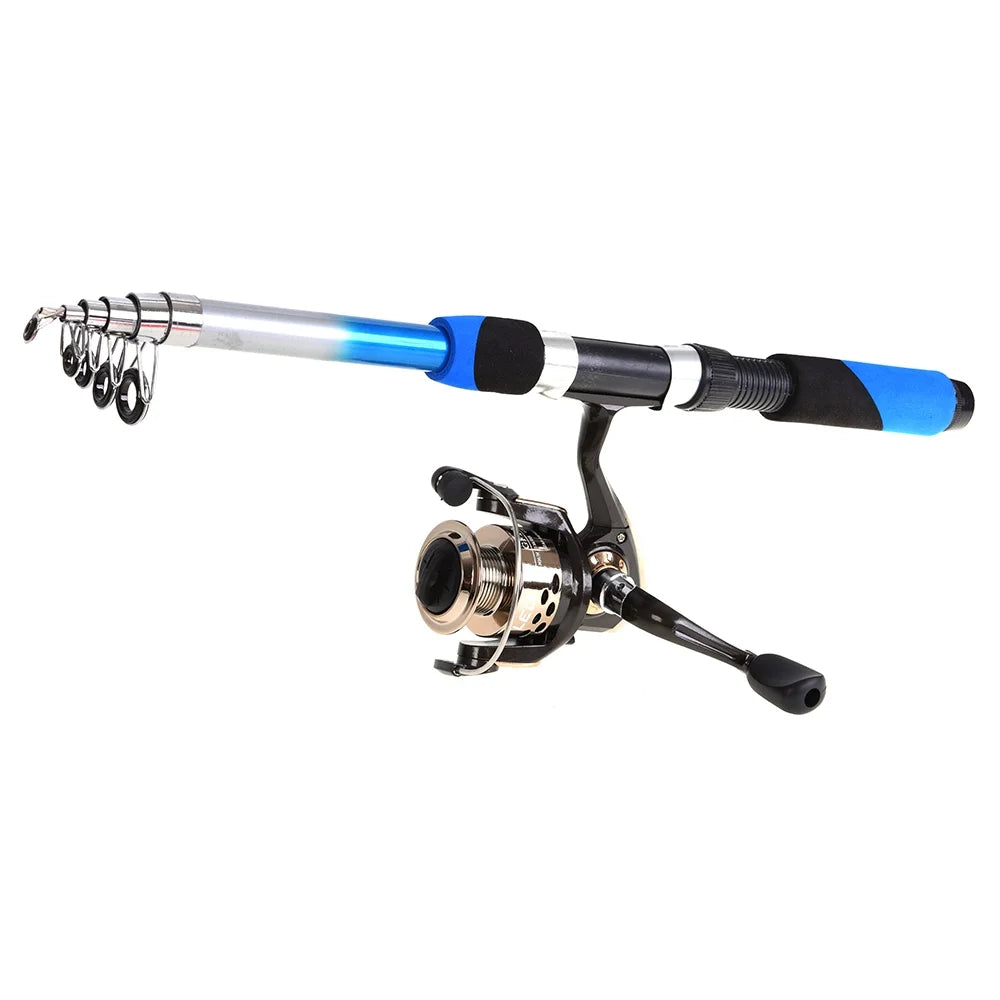 2.1m Telescopic Fiberglass Fishing Rod Reel Baits Hooks Bag Kit R647