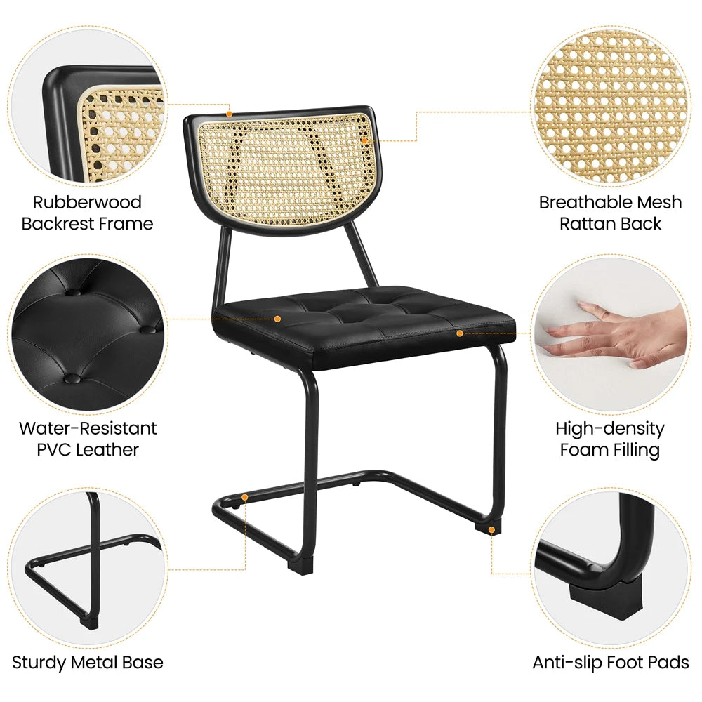 Black Armless Dining Chairs with Mesh Rattan Back X416
