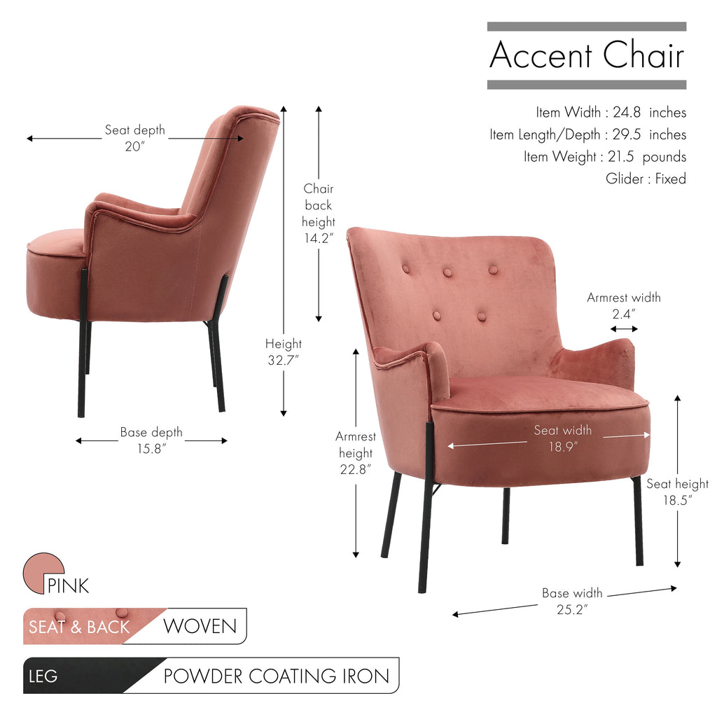 Tufted Fabric Accent Chair with Iron Legs H5520