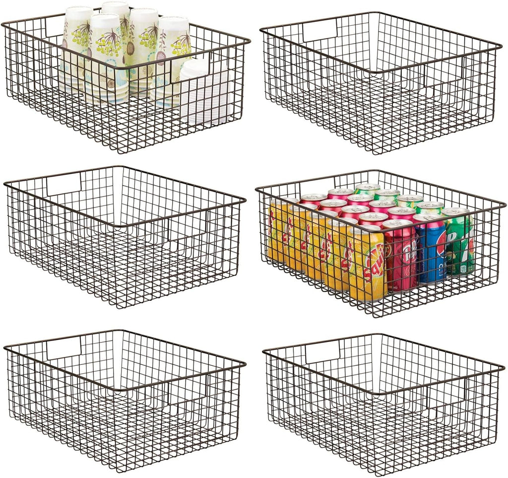 Metal Wire Food Organizer Storage Baskets with Handles, 6 Pack, Bronze C151