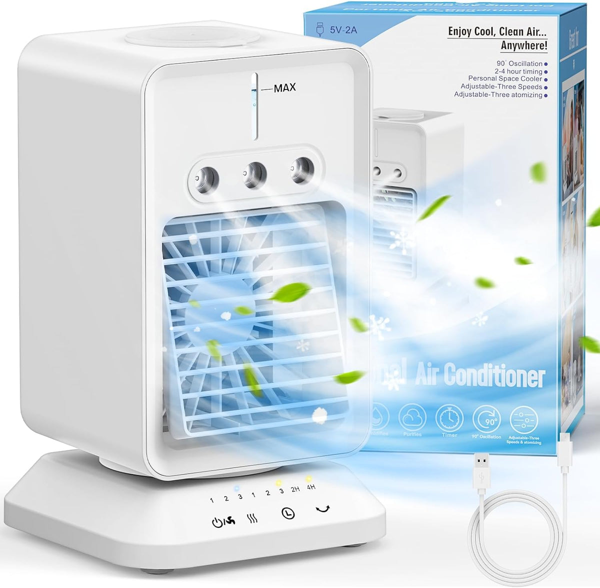 Portable Air Conditioner with 90° Rotate Base, 4H Timer, 300ml Water Tank V677