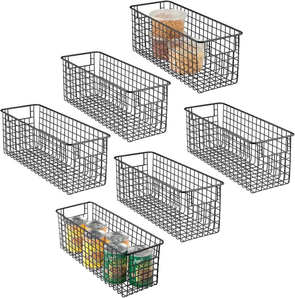 Metal Wire Food Organizer Storage Baskets with Handles, 6 Pack, Bronze C151